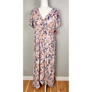 Isabel Womens Wrap Dress Pink‎ Maxi Floral Stretch Short Sleeve Maternity S NWT